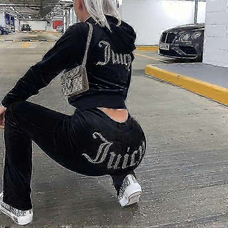 Велюровый костюм для шитья Juicy Толстовки Вельветовая толстовка на молнии и брюки Спортивная одежда 2024 Женский весенне-осенний спортивный костюм Кроп