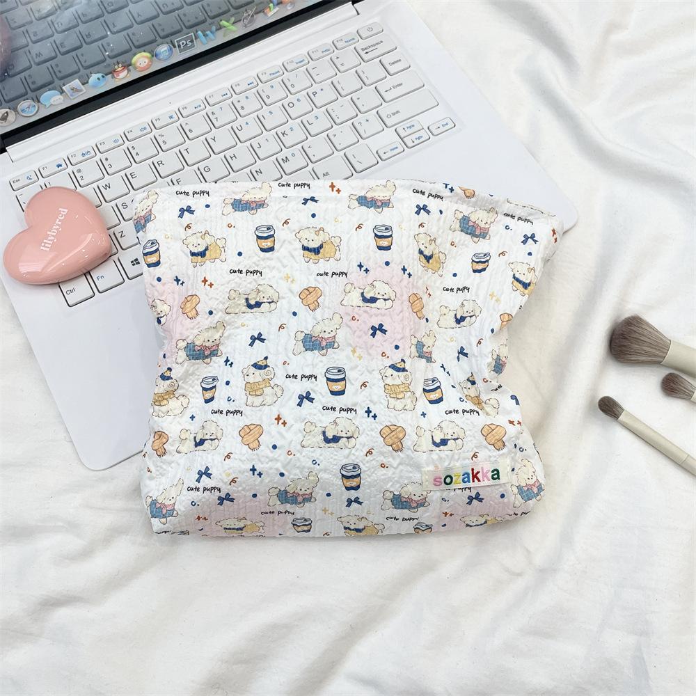 1 шт. Двусторонняя косметичка с мультяшным рисунком, большая вместимость, многофункциональная парусиновая сумка для хранения на молнии для путешествий