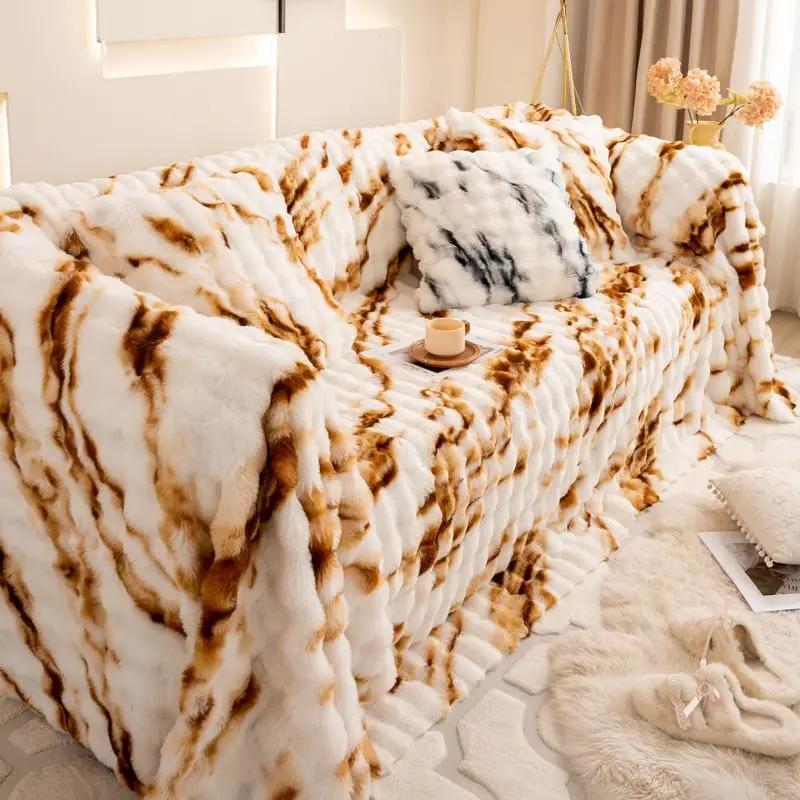 Зеленый мягкий нескользящий плюшевый диван, полное покрытие, плюшевая толстая теплая универсальная подушка, однотонный цвет, 2-3-местный диван, одеяло, коврик, домашний декор