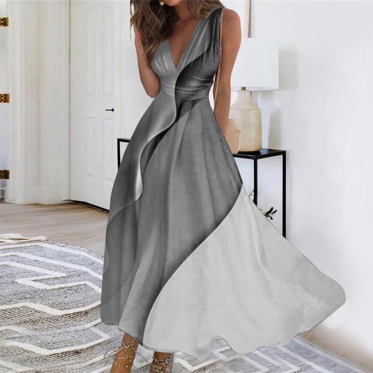 Женское повседневное длинное платье макси без рукавов с цветочным принтом, V-образным вырезом, А-силуэта, для улицы, для ежедневной носки, для свиданий