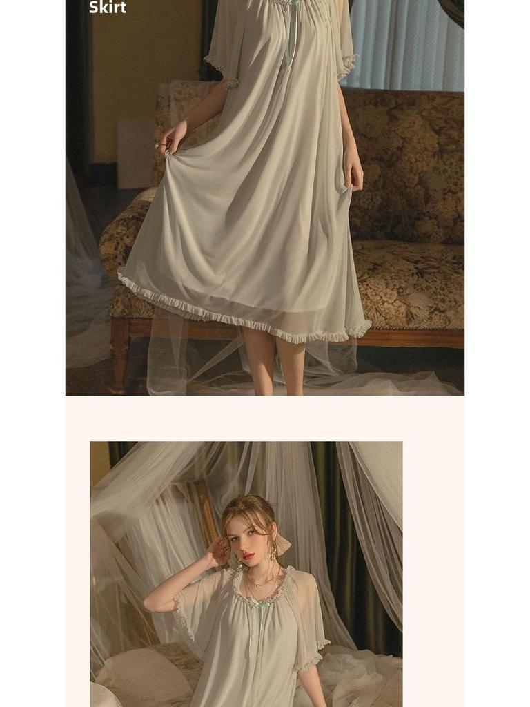 Ультратонкая кружевная сетчатая ночная рубашка - стиль феи, рукав средней длины, свободный крой, большой размер, сексуальная летняя пижама для беременных женщин