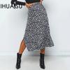 IHUASU Весенне-летняя женская юбка с разрезом на половину тела из леопардового шифона с завышенной талией и застежкой-молнией, юбка средней длины