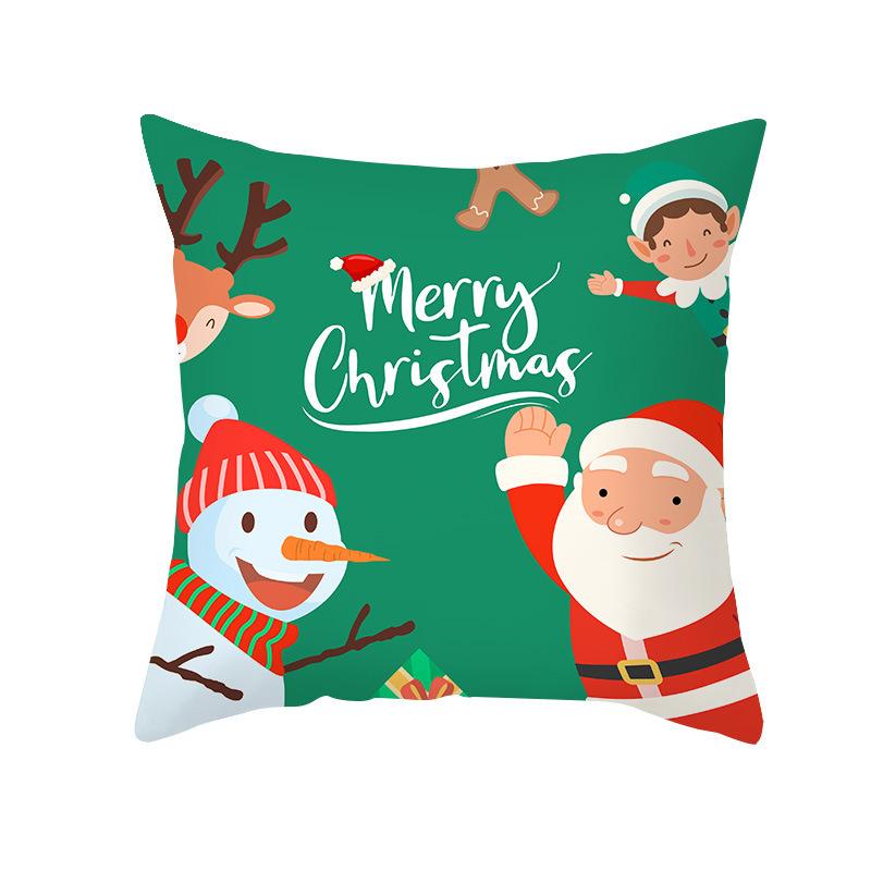 Red And Green Christmas Pattern Throw Pillow Cover With Short Plush Print For Living Room Sofa Decoration Cushion Cover