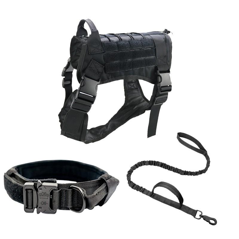 Large Dog Tactical Harness Vest With Adjustable Nylon Collar Leash Set Outdoor Training