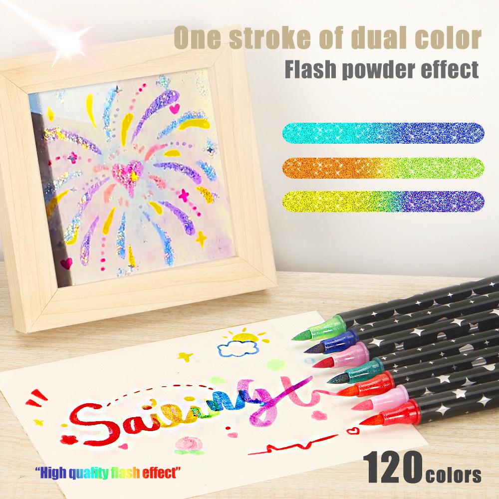 Двухцветный блестящий маркер-кисть для детей - Невыцветающий, Смелый мягкий наконечник