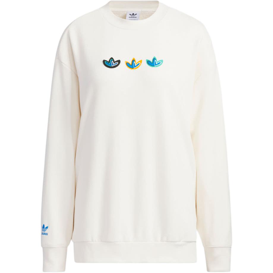 Women's Adidas Originals Sweatshirts Women's White Crew Neck Moderate Straight Fit