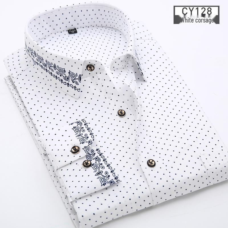 Новая мужская рубашка с длинным рукавом в клетку и цветочным принтом Slim Fit - Корейская повседневная мода