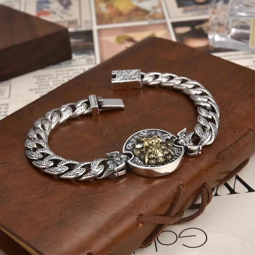 QN Silver Color Lion Bite Sword Personalized Fashion Retro Men's Bracelet Chain Width 10mm Bracelets Male Jewelry for Woman