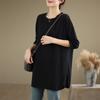 Dimanaf 2024 Women Plus Size Solid Cotton Long Sleeve Autumn Shirt T-Shirt Loose New Pullover Casual Tops Tees