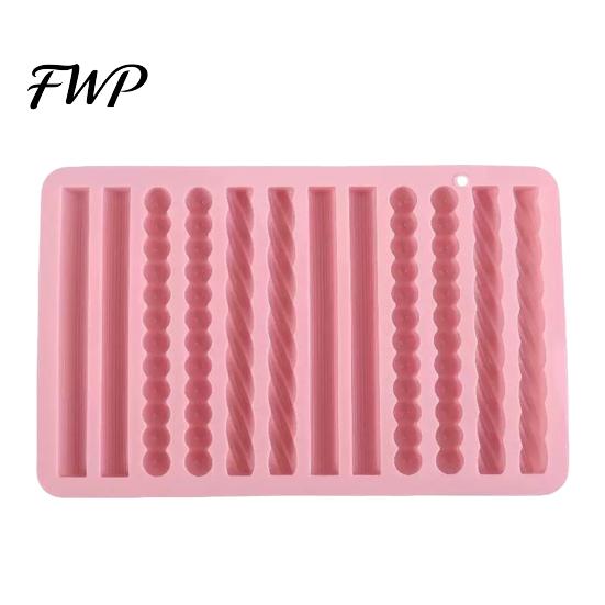 High Temperature Resistant Silicone Molds Twist Pretzel Mold, 12 Cavity Cake Chocolate Rod Candy Baking Tray, Flexible for Candles Easy Release