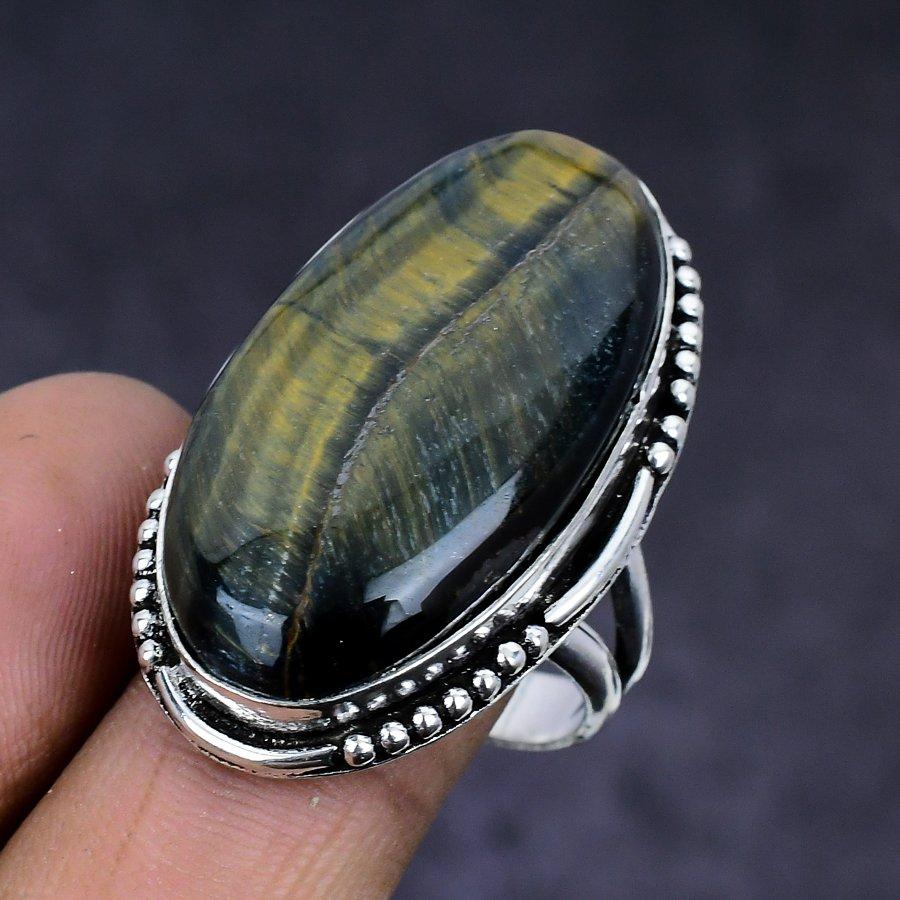 Tiger Eye Gemstone Handmade 925 Sterling Silver Gift Jewelry Ring Size 10 b4K03