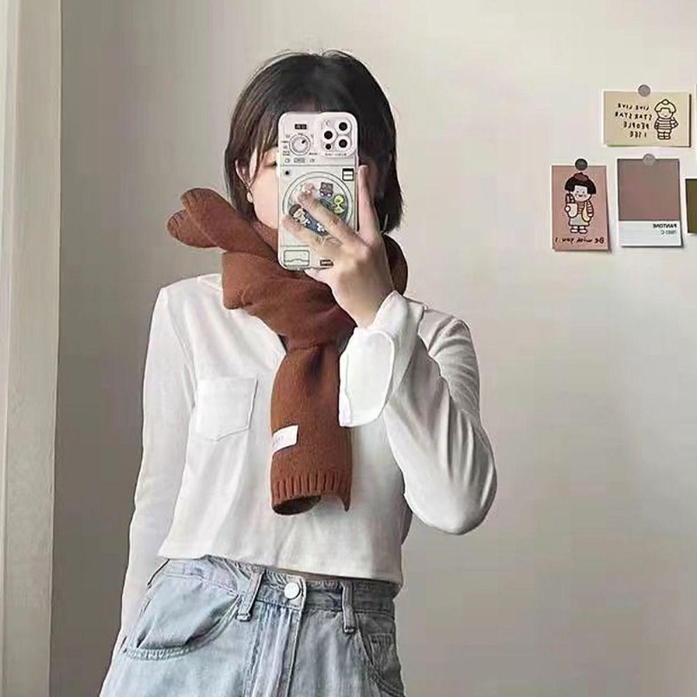 Korean Style Solid Color Scarf Long Neck Cover Shawl Simple Winter Knitting Scarf Girl