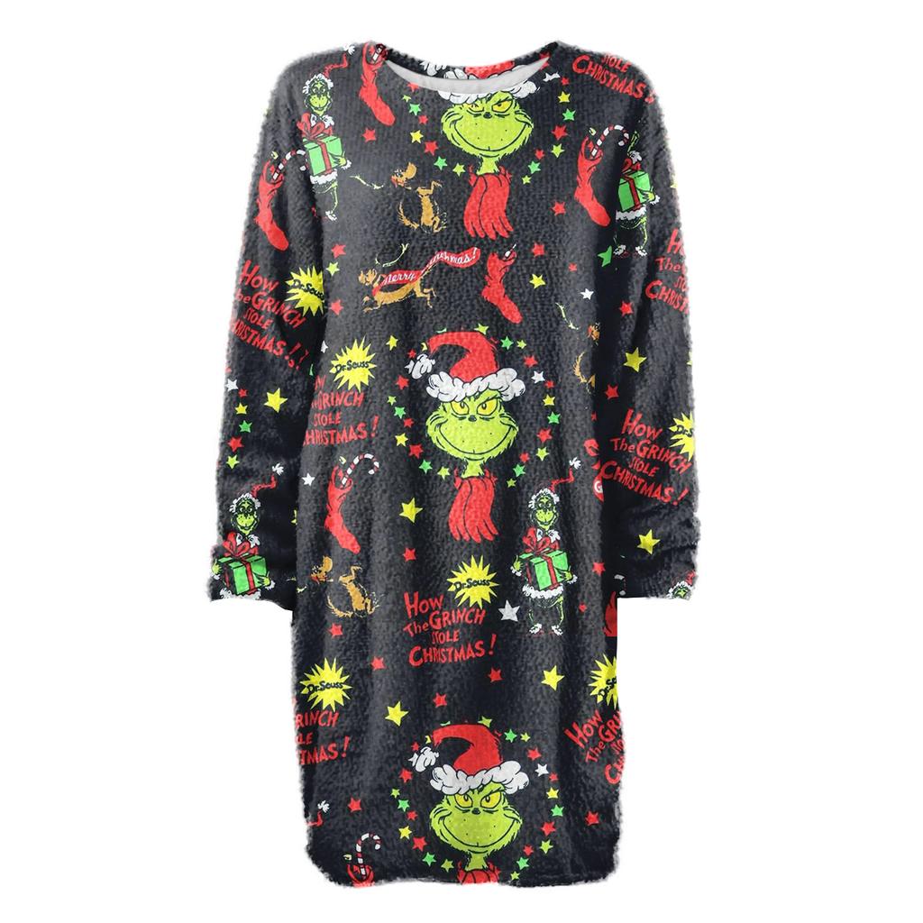 Women's Round Neck Casual Long Sleeve Plush Dresses