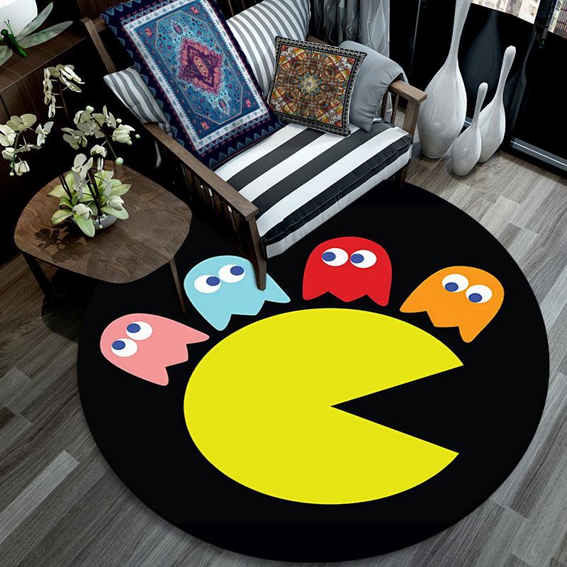 Pac‑Man pattern round rug,Carpet Rug for Living Room Bedroom Playroom ,Non-slip Floor Mat,Holiday Gifts and Birthday Gifts.