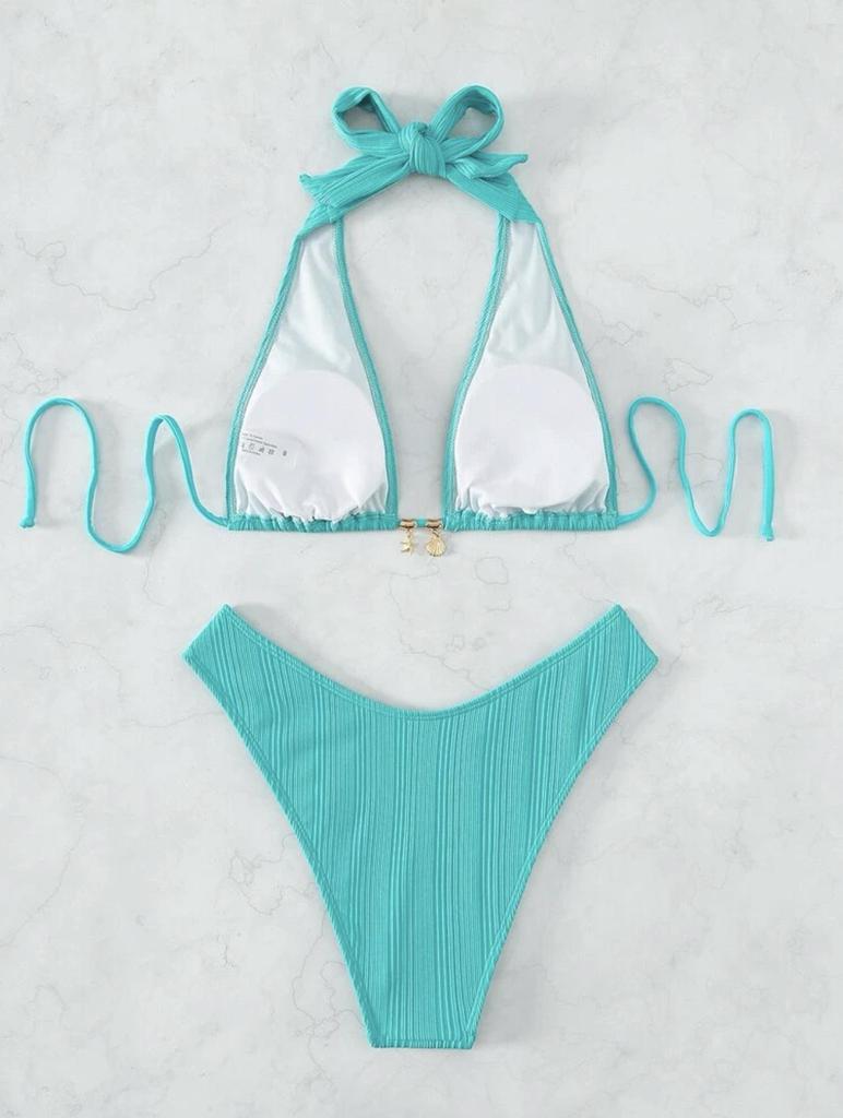 European & American Style 2024 Solid Color Halter Bikini - Hot-selling Swimsuit