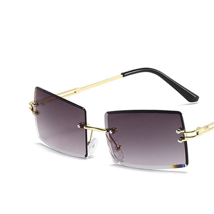 Женские солнцезащитные очки Защита от солнца УФ-защита Модные индивидуальные ретро-прямоугольные солнцезащитные очки без оправы Уличные очки для вождения пригородных путешествий