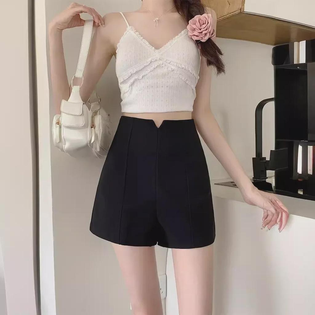 2024 Summer Women's High-Waist Black A-Line Shorts - Plus Size Slim Fit