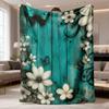 2026 Latest Flannel Blanket | Cozy Floral & Blue Wood Grain, Soft Warm All-Season Throw with White Daisies, Black Butterflies & Musical Notes, Contemp