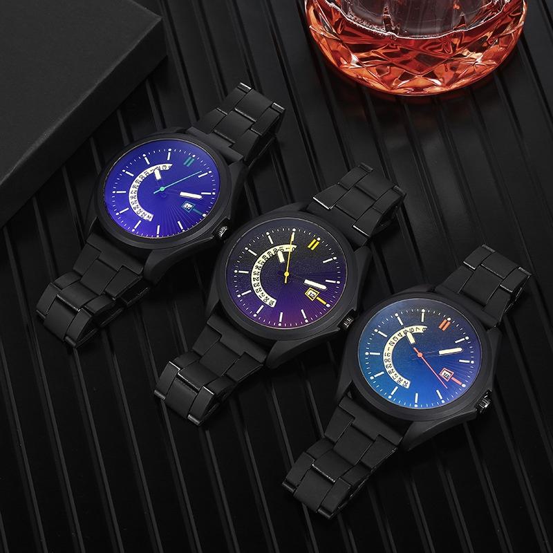 Мужские спортивные часы из нержавеющей стали со светящимся кварцевым календарем светло-голубые