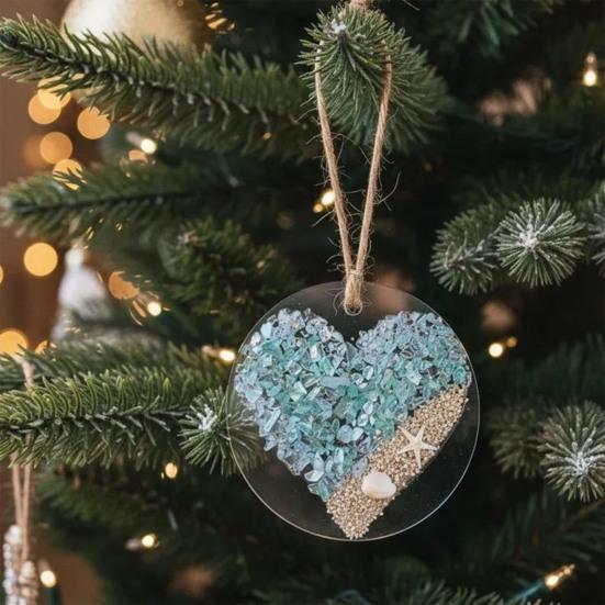 Рождественское украшение в виде сердца из морского стекла ручной работы для дома, офиса, праздничной вечеринки, рождественской елки, акриловое искусство из морского стекла, подвеска
