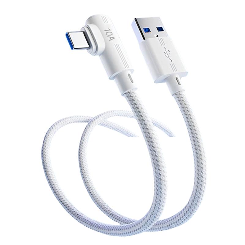 Плетеный кабель для быстрой зарядки 10A, Г-образный кабель USB C, Шнур для передачи данных, Подходит для игр и быстрой зарядки