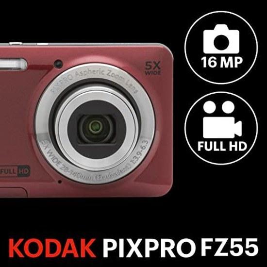 KODAK PIXPRO Простая в использовании Цифровая камера с зумом FZ55-RD 16 МП Оптический 5-кратный Широкоугольный 28 мм 2,7-дюймовый ЖК-экран (красный)