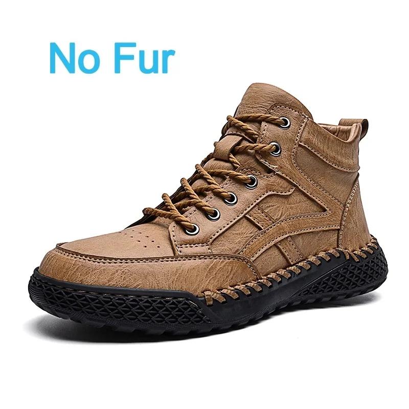 Fashion New 2024 Stylish Men Handmade Casual Leather Basic Boots Outdoor Antiskid Flat Design Hiking Sneakers Comfy Lace-Up Ankle Boots