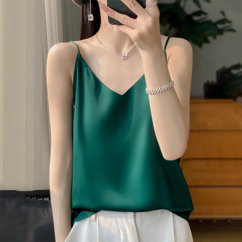 Silk Camisole Summer Female V-neck Inner Sleeveless Blouse Halter Tops for Women