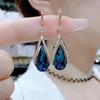 Vintage Blue Crystal Water Drop Pendant Earrings For Women Korean Fashion Rhinestone Zircon Earrings Engagement Wedding Jewelry