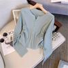 Autumn Women's V-neck Sweater Pure Lust Style Slimming Versatile Cardigan Side Drawstring Long-sleeved Top