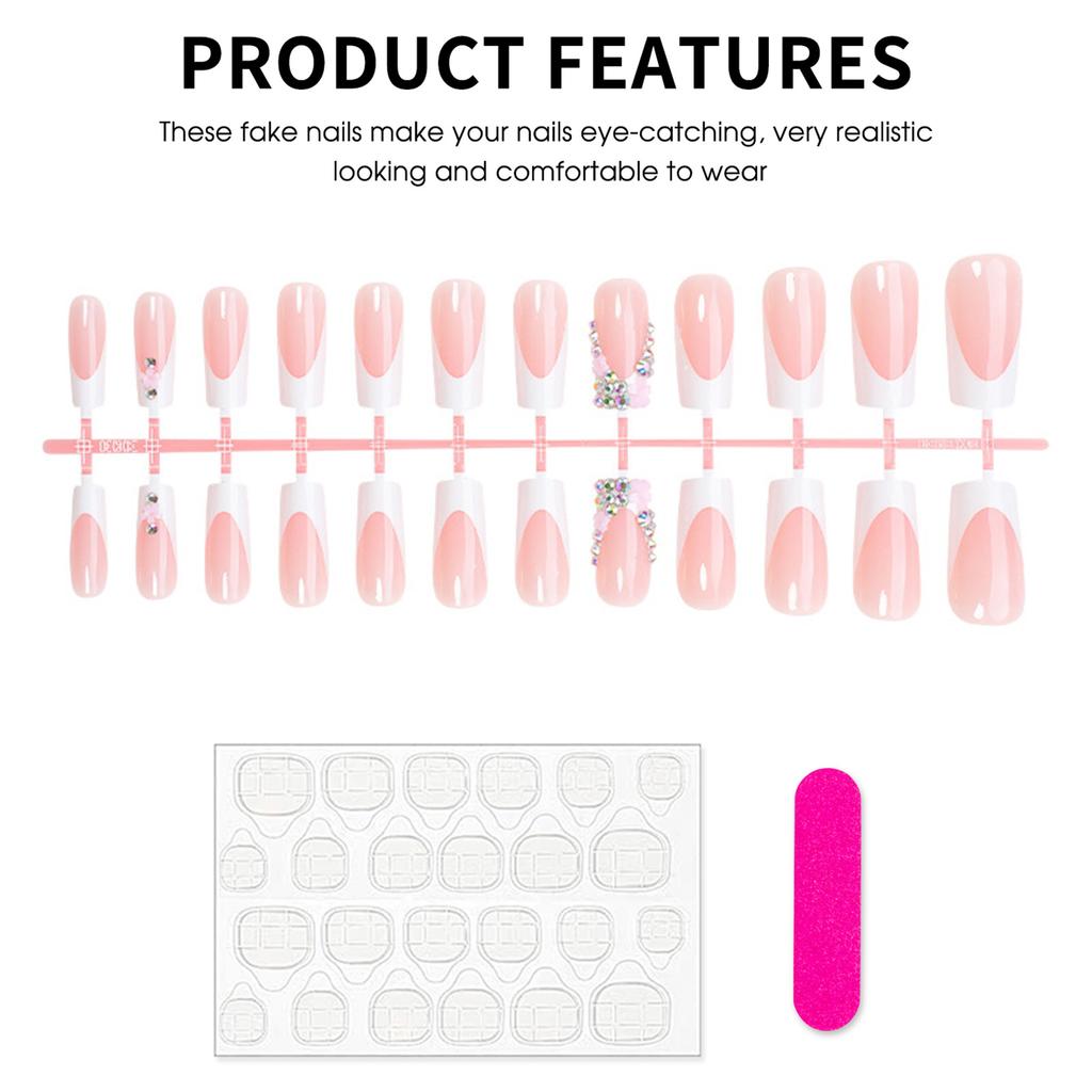 Gentle French Pink Artificial Nails Finger Ultra-flexible Long Lasting Fake Nails for Hot Girl Dress Matching