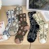 New Women Socks Japanese Fashion Vintage Middle Tube Socks Women Floral Jacquard Embossment Harajuku Retro Long Socks Gifts