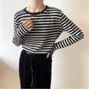 Новинка 2022 года, женские полосатые футболки с длинными рукавами, женская уличная одежда, осенне-весенние хлопковые футболки, свободные футболки в корейском стиле