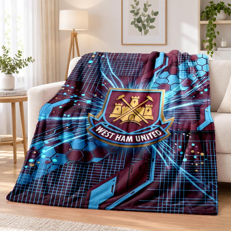 West Ham United Football Printed Flannel Blanket Warm Comfort Bed Throw For Indoor Home Decoration