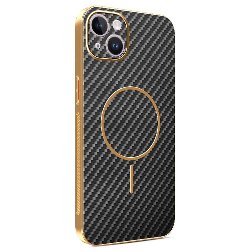 For iPhone 14 Plus Phone Case Carbon Fiber Textured Electroplated TPU Back Cover