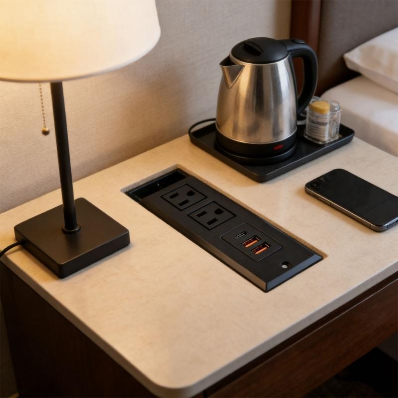 Desktop Embedded Outlet Featuring Easy Access 2 110V Socket Double USB 1Type C Port 110V Charging Solution