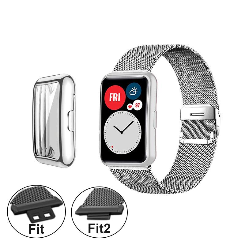 Ремешок для часов Huawei Fit Band Fit/Fit 2 с металлическим корпусом, браслет Huawei, защитная пленка для экрана для умных часов, аксессуары