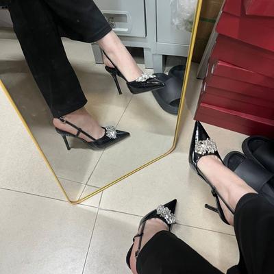 Весна новые черные туфли на высоком каблуке острый носок темперамент стразы сумка голова пустое слово с сандалиями женские сексуальные