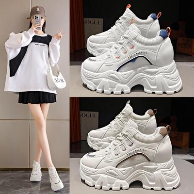 Женские весенне-летние новые сетчатые маленькие белые туфли на толстой подошве, дышащая спортивная обувь маленького размера, обувь, увеличивающая рост