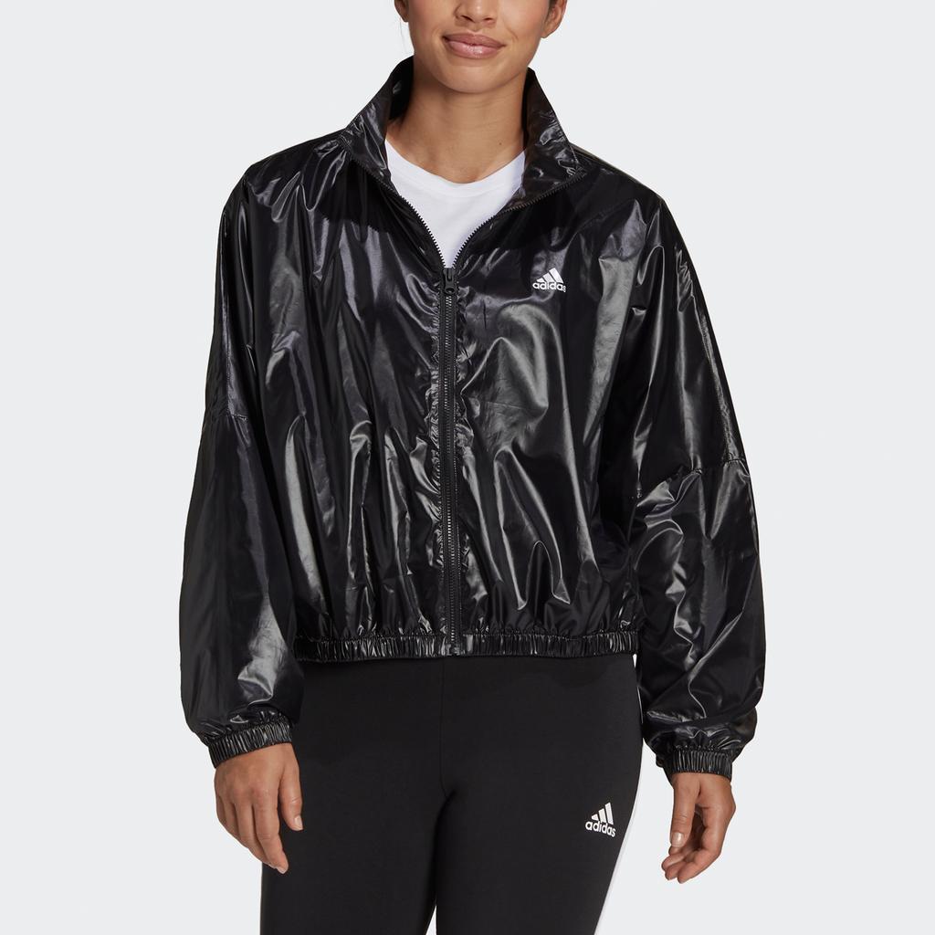 (WMNS) adidas Wvn Куртка с принтом логотипа Глянцевая Куртка-пальто с воротником-стойкой Черная Женская HI1197