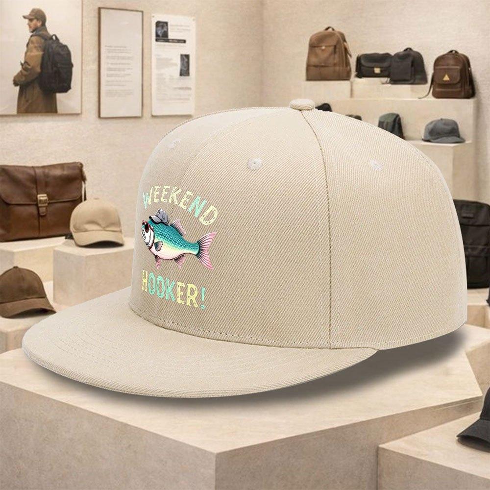 Weekend Hooker Fishing Graphic Flat Brim Baseball Cap Polyester Snapback Hat Casual Unisex Adult Teen Outdoor