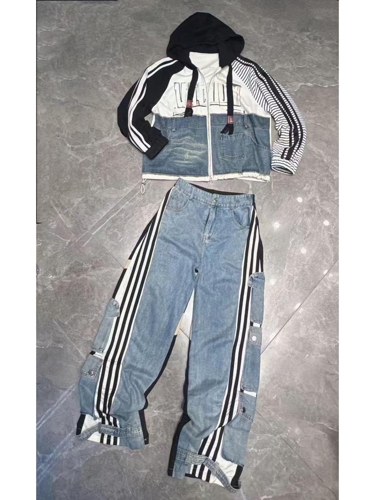 Женская джинсовая ветровка в европейском стиле, весна 2026, пэчворк, с принтом из букв