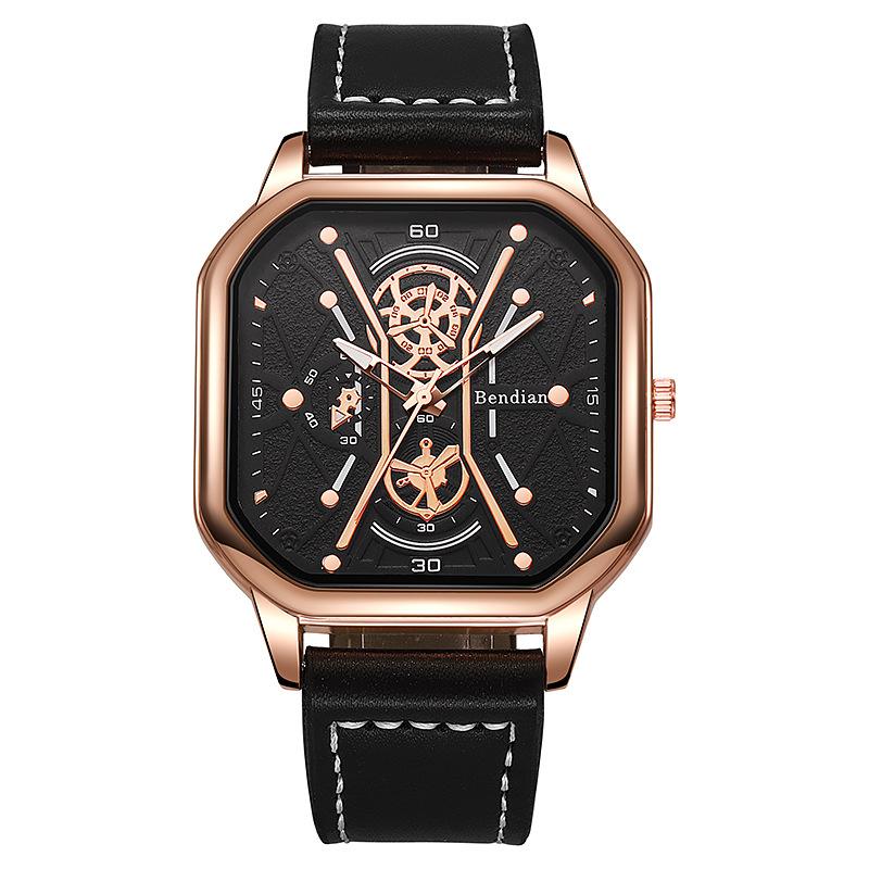 Fashion Square Big Dial Men Watches Luxury Leather Strap Sport Quartz Watch Casual Man Wristwatch Clock Gifts Montre Homme