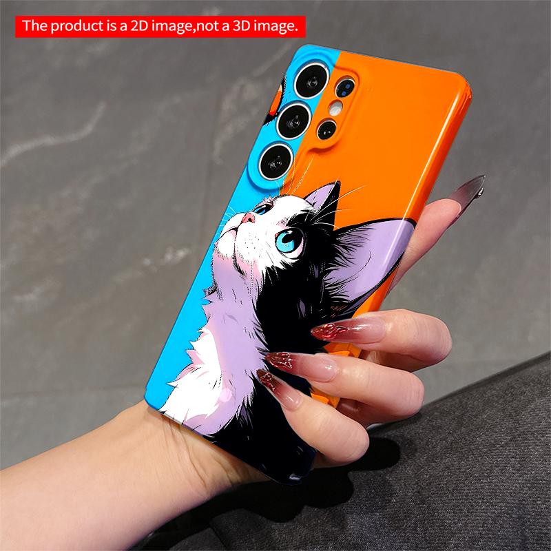 2DFlat Samsung phone case Blue-Orange Cat & Butterfly Art Phone Case Applicable to Galaxy S22 S23 S24 S25ULTRA S26 A12 A13 A14 A15 A16