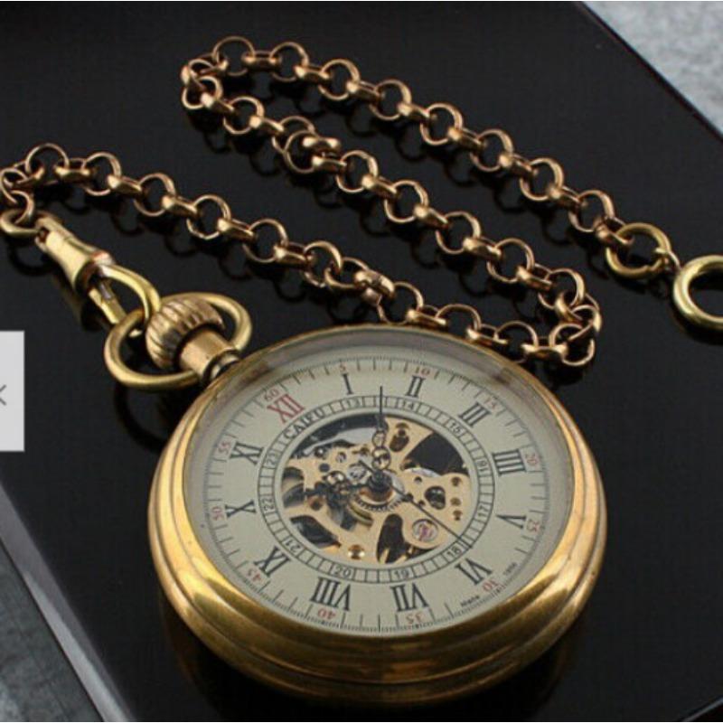 Автоматические механические карманные часы с внутренним и внешним римским шрифтом и круглой цепочкой в виде змеи