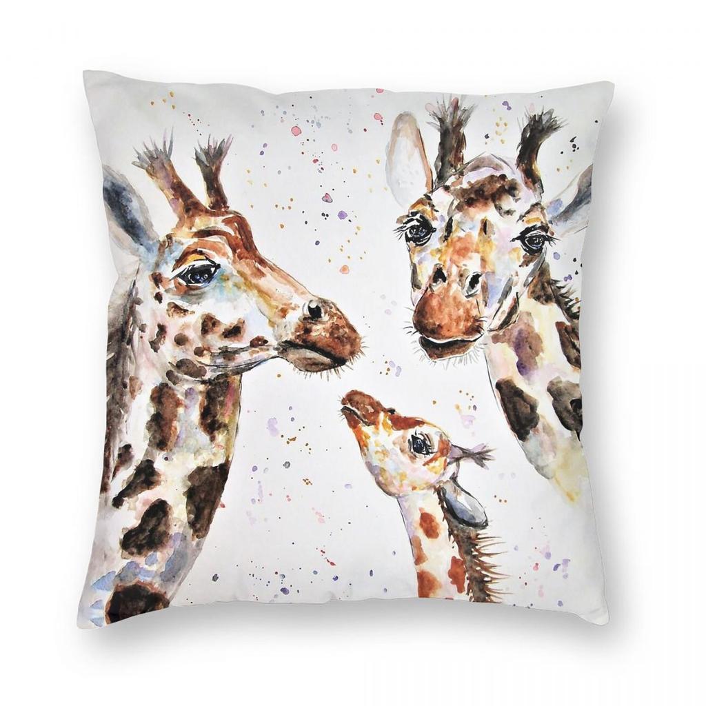 Giraffe Family Unit Square Pillowcase Polyester Linen Velvet Creative Zip Decorative Pillow Case Home Cushion Cover