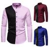Mens Shirts New Men's Casual Henry Collar Colour Block Long Sleeve Shirt