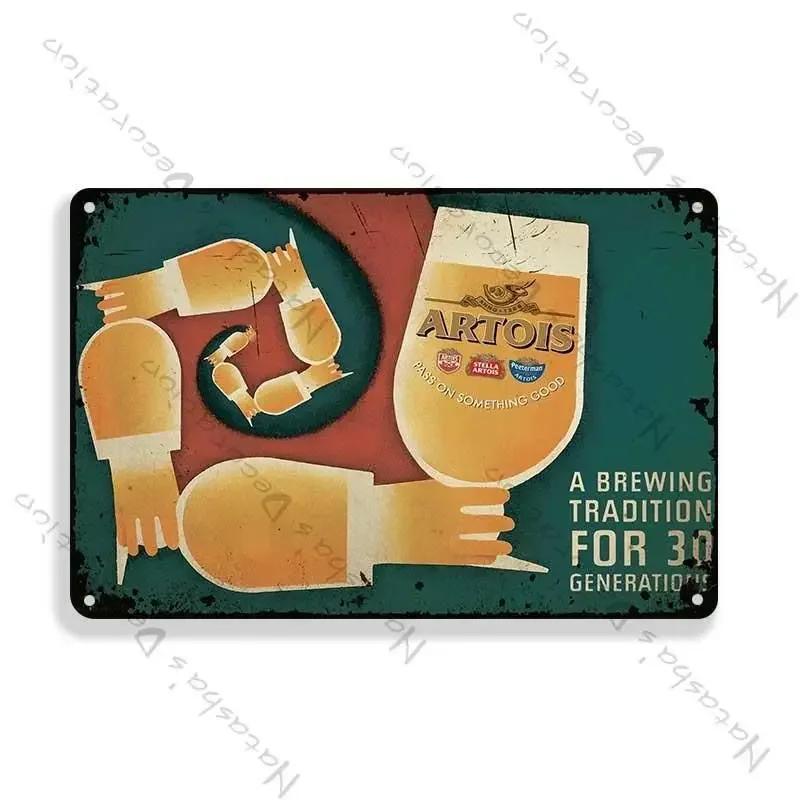 Декоративная тарелка Stella Artois Настенный декор Пиво Металлические знаки Настенная тарелка Винтажный металлический жестяной знак Индустриальный декор Домашний бар Жестяной знак