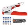 Coaxial Cable Crimping Tool Kit Tool Steel Cable Crimper and Stripper with 10 Pcs F Compression