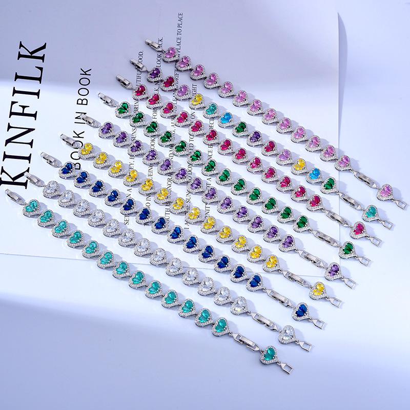 Water Drop Love Zircon Bracelet Copper Platinum Plated 17.5Cm Long Free Extension Buckle Color Treasure Bracelet